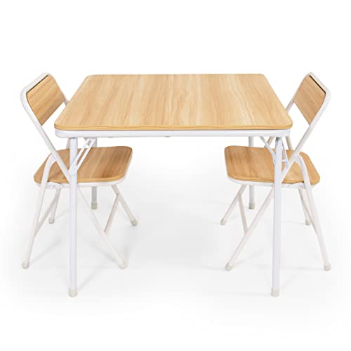 Humble Crew Journey 3-Piece Toddler Wood Folding Table & Chairs Set, Natural/White – Kids Table with 2 Folding Chairs for ...