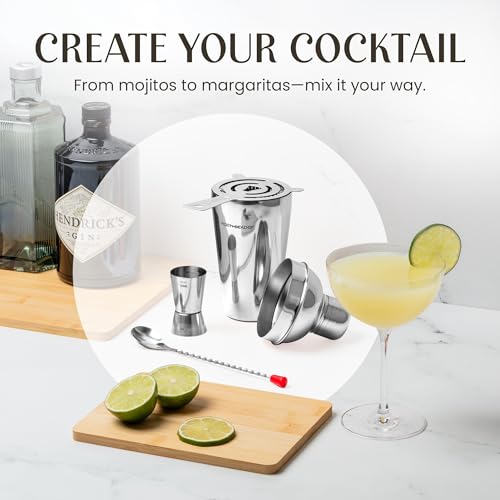 Modern Mixology Cocktail Shaker Set - 8 Piece Bartender Kit on Quality Pine Stand | Complete Cocktail Kit Gift Set | Top B...