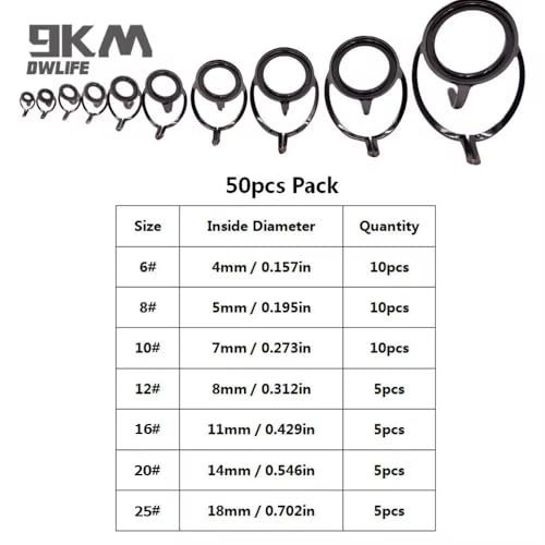 9KM DWLIFE Fishing Rod Guides 50/100/120 Pcs Fishing Rod Repair Kit Spinning Rod Guides Stainless Steel Rod Eyelets Fishin...