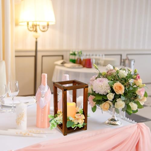 Hushee 30 Pcs Wooden Wedding Lantern Centerpiece Integrated Holders with Candles and Wreaths Rustic Wooden Candle Lantern ...