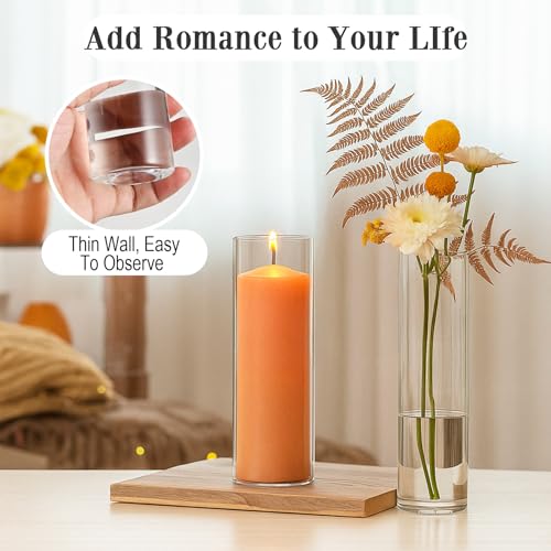 Tigvio 16 Pack 5.9" Tall x 1.8" Diameter Clear Glass Cylinder Vases - Multi-Use Flower Vase, Hurricane & Floating Candle H...