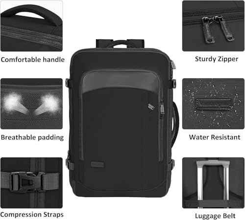 Vancropak Backpack for Men, Extra Large 50L Travel Backpack, Carry on Airplane Approved Luggage Bag with 3 Packing Cubes f...