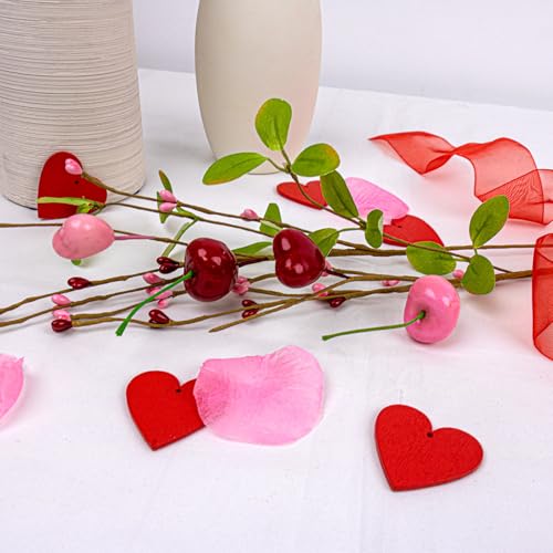 Yawwind 12 PCs Valentine Table Centerpieces 17 Inches Valentines Picks Valentines Day Floral Stems Romantic Heart Flower P...
