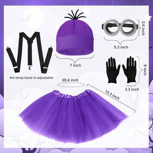 5 Pcs Halloween Costume Women Adults,Purple Beanie/Goggles/Tutu Skirt/Suspenders/Gloves Halloween Costume Accessories