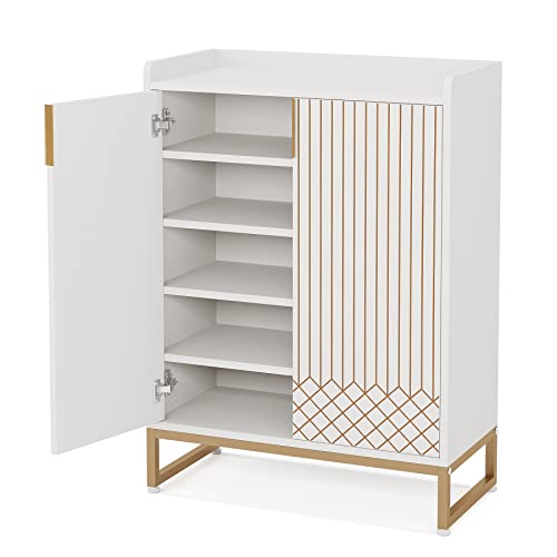 Tribesigns Shoe Cabinet with Doors, 5 Tiers Shoe Storage Cabinet for Entryway, 25 Pairs Wooden Shoe Cabinets, Modern Shoe Organizer Storage for Living Room, Bedroom, Hallway, Closet, White