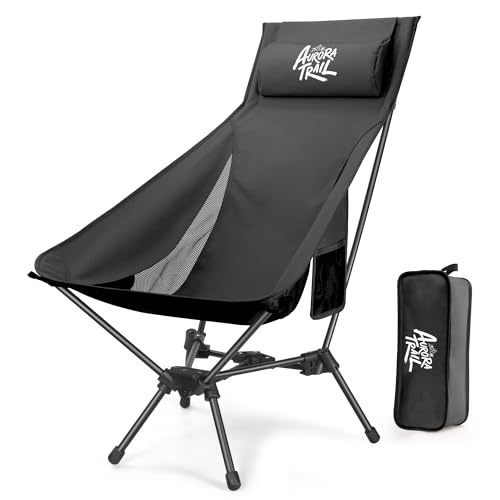 AuroraTrail High Back Folding Camping Chair with Pillow – Lightweight Portable Outdoor Chair with Cup Holder & Carry Bag, ...