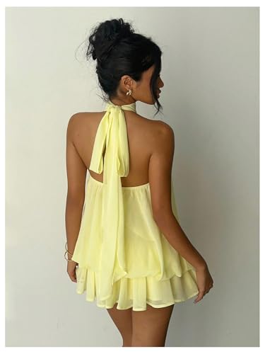 Verdusa Women's Chiffon Halter Drop Waist Wedding Guest Dresses Ruffle Summer Mini Dress Brunch Outfits