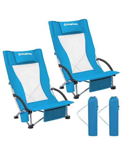 KingCamp Low Beach Chairs, Folding Portable Chair for Adults Lightweight Extra Wide Seat 300lbs Heavy Duty Oversized Backp...