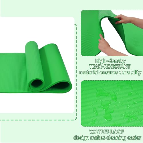 Fitvids 1/2-Inch Extra Thick High Density Anti-Tear Exercise Yoga Mat with Knee Pad and Carrying Strap, Green