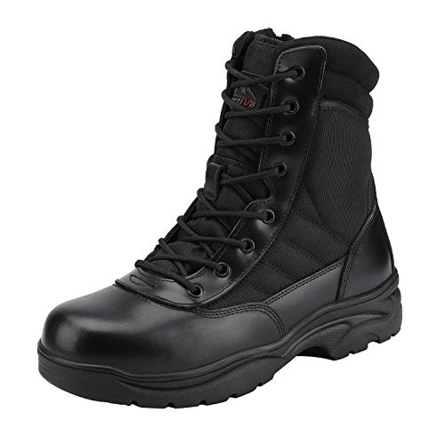 NORTIV 8 Men's Military Tactical Work Boots Side Zipper Leather Motorcycle Combat Boots Trooper