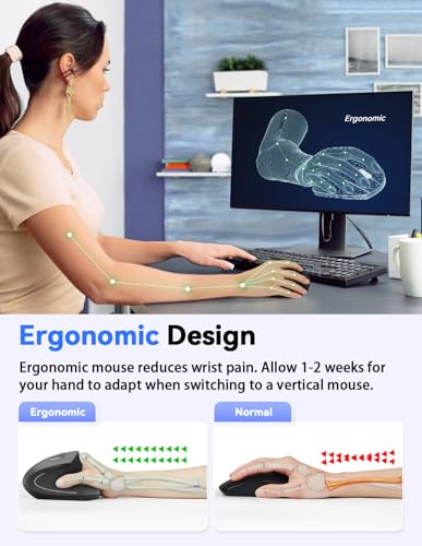TECKNET 2.4G Ergonomic Mouse Vertical Wireless - 4800 DPI Optical Carpal Tunnel Mouse Right Hand, 5 Adjustable DPI, Quiet ...