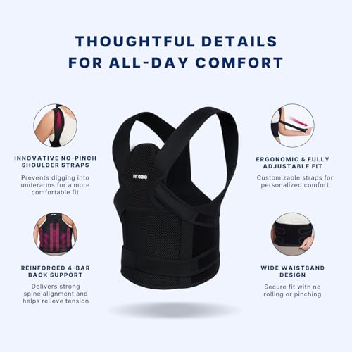 Fit Geno Back Brace Posture Corrector for Women and Men, Shoulder Straightener, Adjustable Full Back Support, Upper and Lo...