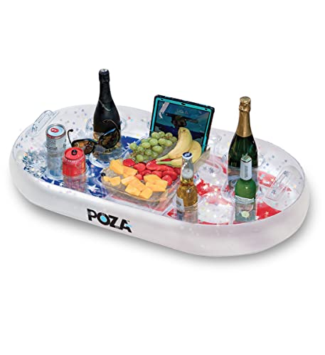 POZA Inflatable USA Pool Float - Luxurious Fun Lounger Filled with Sparkle Silver Stars Confetti, Cool USA Flag Design Wat...