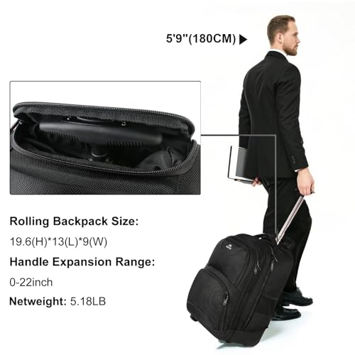 MATEIN Rolling Backpack, 17 inch Water Resistant Wheeled Laptop Backpack, Carry on Luggage Business Bag, Overnight College...