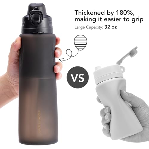 TakeToday Collapsible Water Bottles 32oz, Foldable Travel Water Bottle, BPA Free, Silicone Water Bottle Leakproof for Hiki...