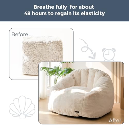 MAXYOYO Giant Bean Bag Chair, Oversized Bean Bag Couch for Adults and Kids, Faux Fur Shell-Shaped Large Chair with Filler,...