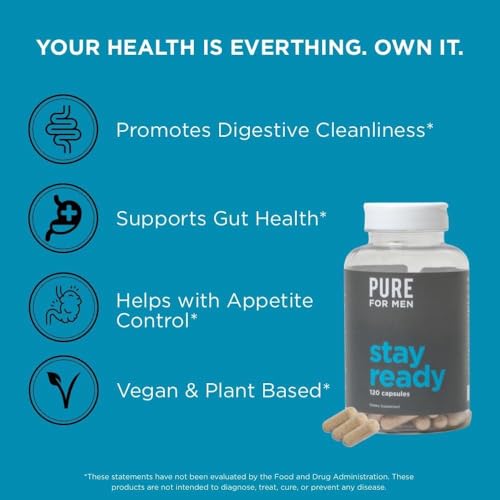Pure for Men Original Vegan Cleanliness Stay Ready Fiber Supplement | Helps Promote Digestive Regularity | Psyllium Husk, ...