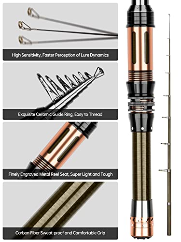 Fishing Pole Kit 6.89ft Carbon Fiber Telescopic Fishing Rod and Reel Combo with Spinning Reel Tackle Box Lures Hooks Line ...