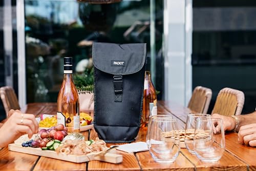 PackIt® Freezable Wine Bag, Black, Built with EcoFreeze® Technology, Foldable, Reusable, Shoulder Strap with Buckle Closur...
