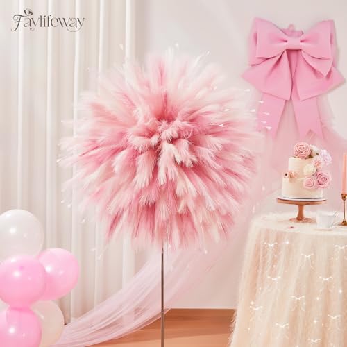 Faylifeway 50pcs Pampas Grass 17in, Blush Pink Pampas Grass Decor, Artificial Fluffy Pink Decor Flowers for Home Room Birt...