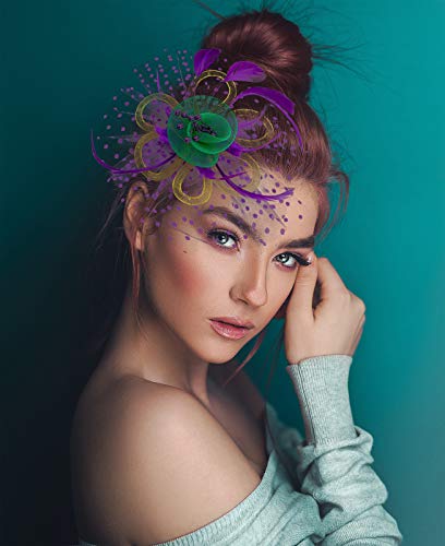LED Light up Fascinator Hats Kentucky Fascinator Derby Flower Headband Feather Mesh Wedding Hair Clip for Women