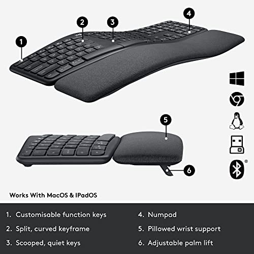 Logitech Ergo K860 Split Wireless Keyboard for Business - Ergonomic Design, Secured Logi Bolt Technology, Bluetooth, Globa...