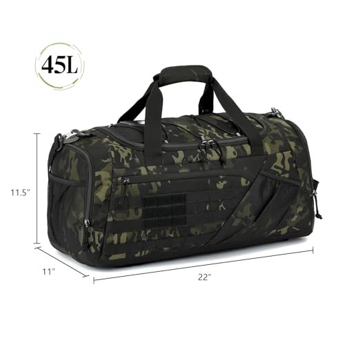 3-in-1 Tactical Gym & Travel Duffle Bag Backpack Men Multi-Functional 45L Military Sports Duffle Bag with Shoe Compartment...