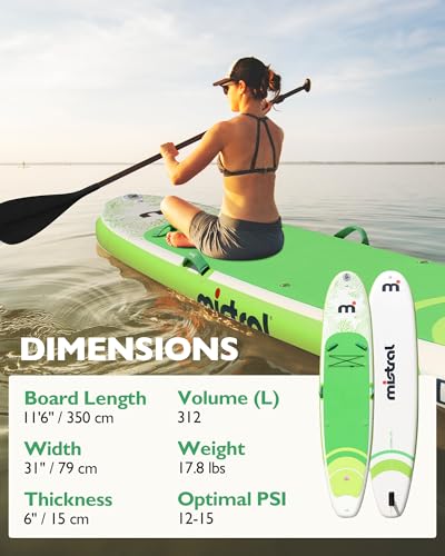 Mistral Stand Up Paddle Board, 11'6 x31''x6'' Inflatable SUP with Premium Paddleboard Accessories, Carry Bag, Dual Action ...