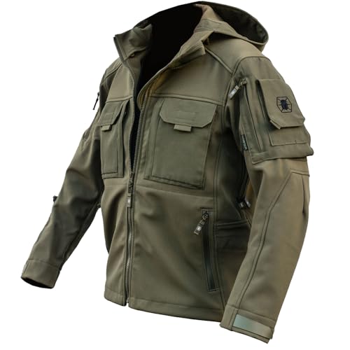 Kitanica Men's TACS Softshell Jacket - Rugged Waterproof Windproof Insulated Tactical Jacket with 12 Pockets & Adjustable Fit