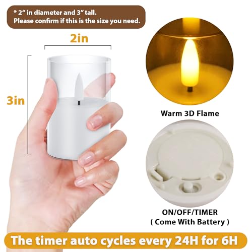 VIODAIM 12Pack Flickering Flameless LED Candles with Timer, Battery Powered - Small Pillar & Votive, Clear (2"X3")