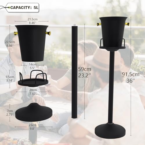 Champagne Bucket with Stand, Wine Bucket Stand with 5L Bucket, Stainless Steel Standing Ice Buckets for Bar, KTV, Hotel, P...