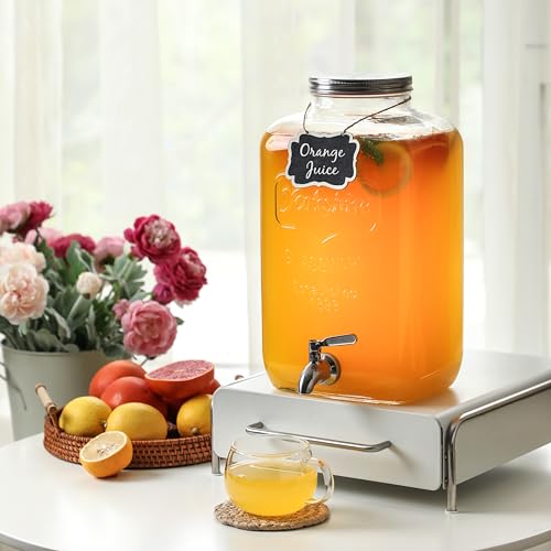2 Gallon Glass Drink Dispensers, Large Glass Water Dispenser, Stainless Steel Leakproof Spigot and Lid, Drink Dispensers f...
