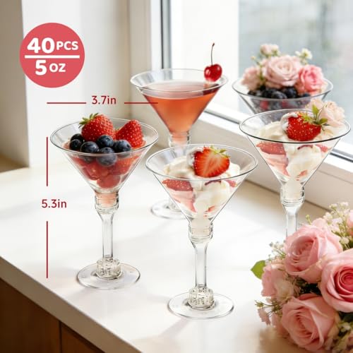 DZJHPGZD 40 PCS Disposable Martini Glasses for Parties 5oz Martini Tall Cup,Plastic Martini Glasses Disposable,Tall Martin...