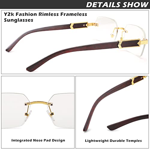 COASION Fashion Rimless Frameless Sunglasses for Women Men Y2k Retro Sun Glasses Square Tinted Glasses
