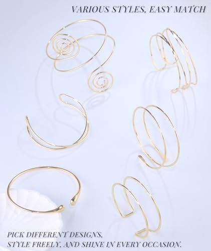NOIMTTY 6 Pcs Gold Arm Cuff Jewelry for Women - Adjustable Minimalist Boho Upper Arm Cuffs Bracelet Bangle Set for Beach P...