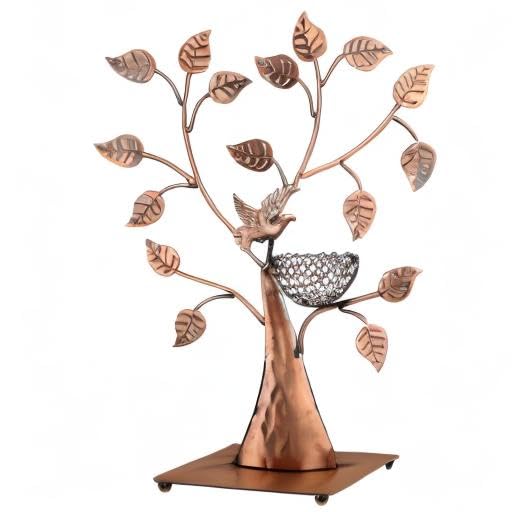 MyGift 14-Inch Modern Bronze Jewelry Organizer Tree with Bird Nest – Holds 48 Earrings, Necklace & Bracelet Stand, Metal Tabletop Display for Rings, Trinkets – Decorative Storage for Home Décor