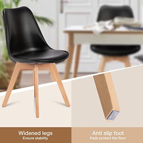 OLIXIS Set of 4 Dining Kitchen Mid-Century Modern Chairs with Wood Legs and PU Leather Cushion for Living Room Bedroom Out...