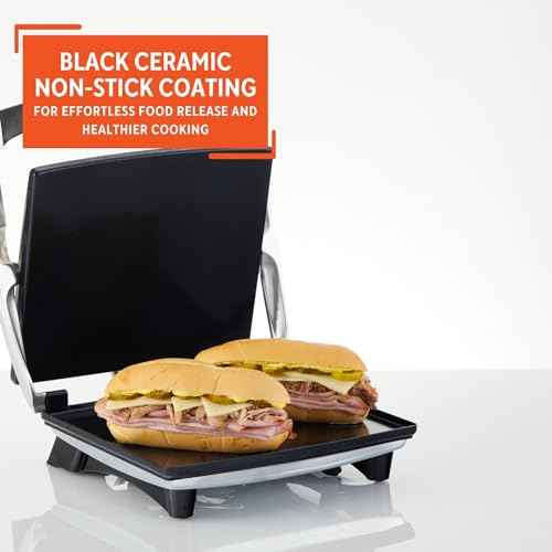 IMUSA 12x10in Stainless Steel Electric Panini Press with Temperature Control, Nonstick Plates for Sandwiches, Grilled Paninis, Quesadillas, and More