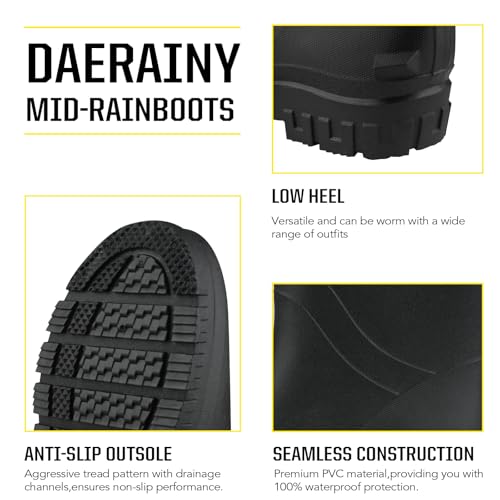DaeRainy Women Waterproof Rain Boots Mid-Height PVC Rubber Boots Garden Shoes for Outdoor