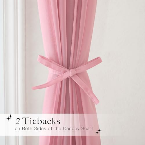 NICETOWN Pink Bed Canopy for Nursery - Decorative Soft Voile Sheer Window Scarf DIY Ascot Top Bed Scarf Drapes for Girls/K...