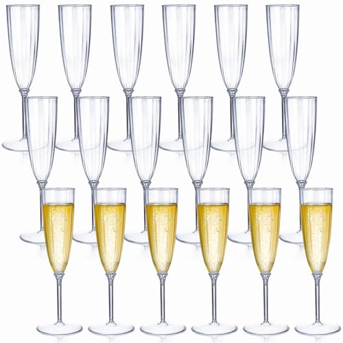 Tosnail 18-Pack 6 Oz Plastic Champagne Flutes, One Piece Design Disposable Plastic Wine Glasses, Clear Tall Drinking Cups ...