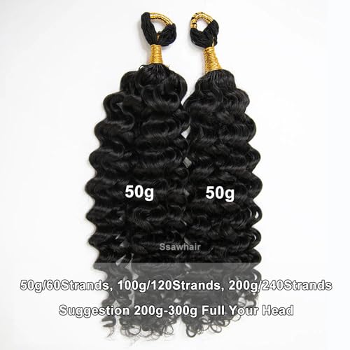 Spanish Curly Feather Crochet Boho Hair For Braiding Pre-Separated Water Wave Human Hair Long Cord Pre-Looped Reusable Feather Crochet Hair Extensions 16Inch 50g 60Strands