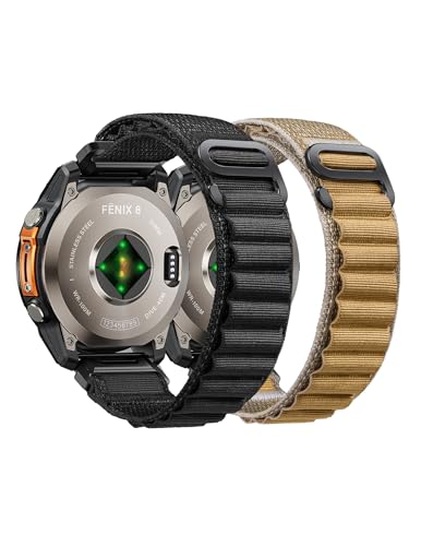 Alpine Loop Nylon Watch Band Compatible with Garmin Fenix 5X / 6X / 7X / 8 51mm, Quickfit 26mm Rugged Watch Bands for Garm...