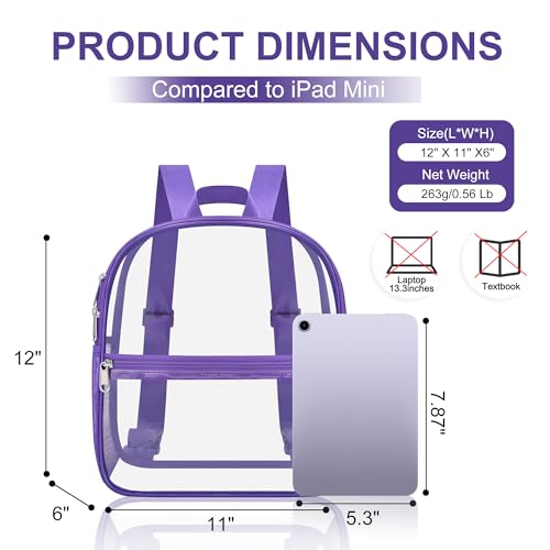Oraben Small Clear Backpack for Stadium Events Clear Stadium Backpack 12x6x12 Bag Clear Mini Backpack for women Concert Ou...