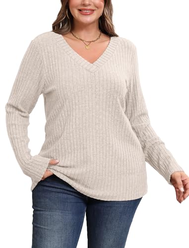 Sampeel Long Sleeve Shirts for Women V Neck Sweaters Fall Fashion Outfits 2025 Tunic Tops Lightweight
