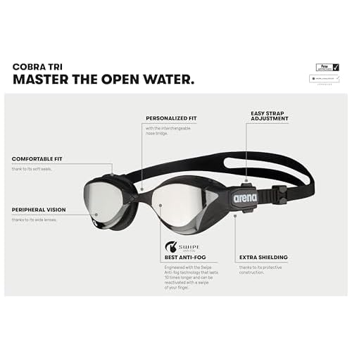 ARENA Unisex Adult Cobra Tri Swimming Goggles for Triathlon and Fitness Swipe Anti-Fog Wide Vision Mirror Lens
