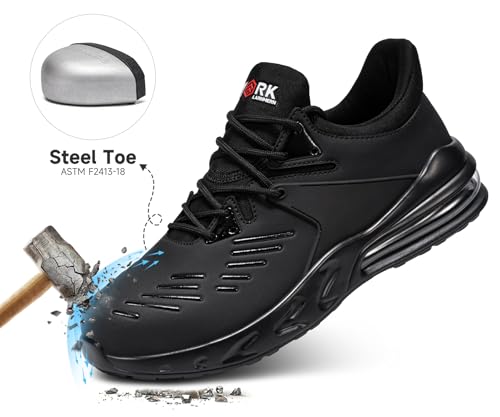 LARNMERN Non Slip Work Waterproof Shoes for Women Steel Toe Comfortable Indestructible Construction Food Service Chef Snea...