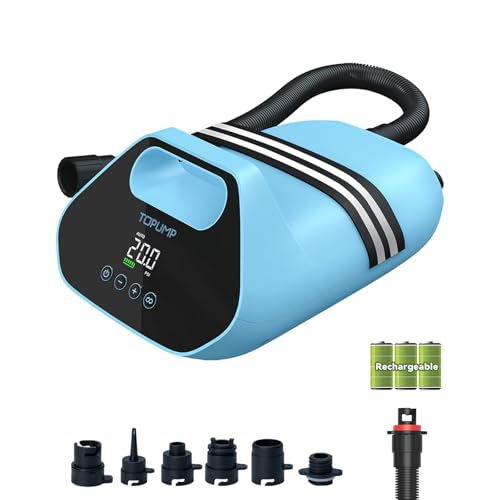 TOPUMP 20PSI Electric Paddle Board Pump TPS300 - High Pressure Rechargeable SUP Pump, Dual Stage Inflation & Deflation, Au...