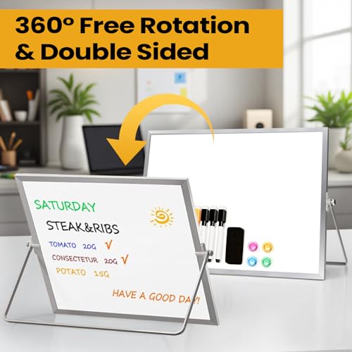 Lumspax Desktop Whiteboard with Stand, 16" x 12" Double-Sided Dry Erase Board with Stand, Portable Stand White Board for O...
