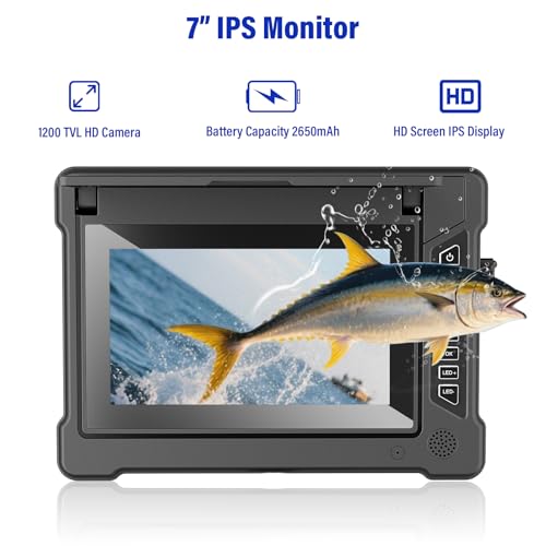 EIXAUP Underwater Fishing Camera, 7 inch HD IPS Monitor 1200TVL IP68 Wateproof Camera with 6 Pcs LED Lights + 6 Pcs IR Inf...